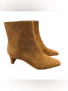 JCrew Sueded snip-toe booties tan warm brandy sz 6 kitten heel faux suede